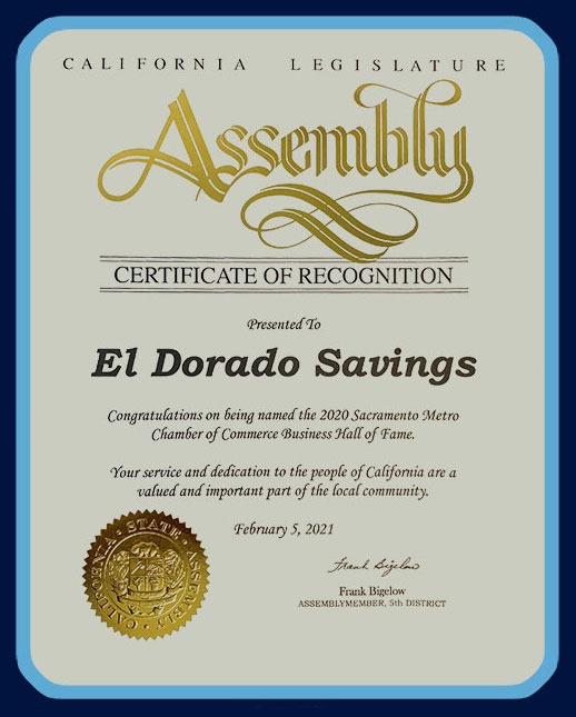 CA Legislature Assembly Certificate of Recognition
